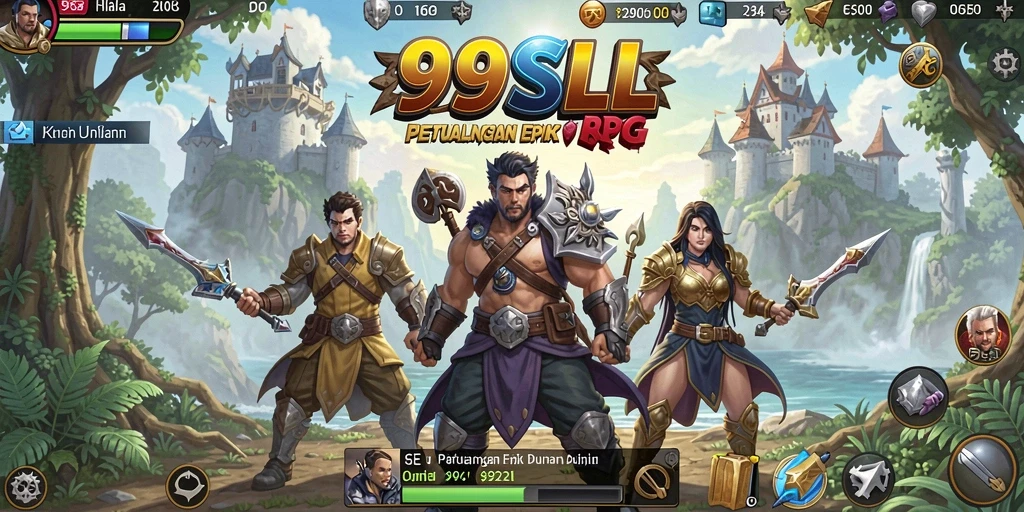 Tangkapan layar utama menampilkan karakter bertarung dalam dunia RPG yang menakjubkan.