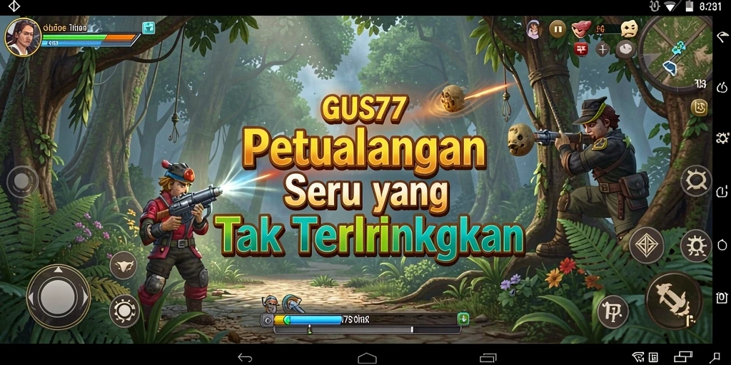Tampilan gameplay petualangan GUS77 dengan karakter yang beraksi.