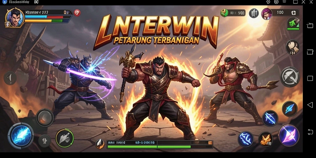 Screenshot gameplay LNTERWIN menampilkan pertarungan yang intens dan aksi seru.