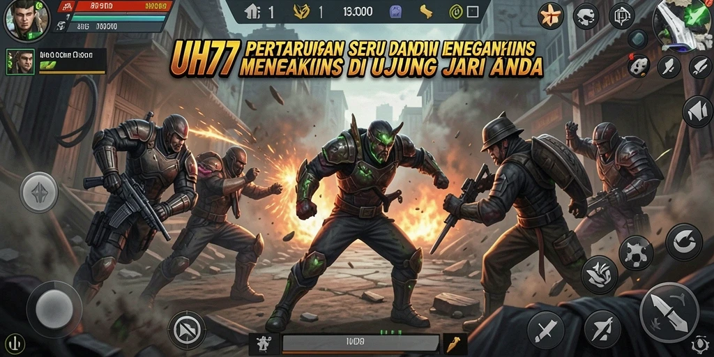 Screenshot UH77 menunjukkan aksi pertarungan yang intens dan menarik.
